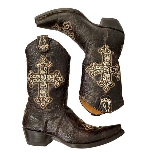 Old Gringo Brown Leather Jeweled Studded Cross Western Cowgirl Boot Size 6 - Picture 3 of 12